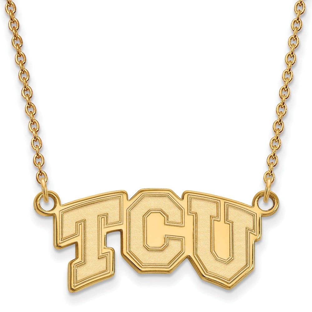 Sterling Silver w/ 14K Yellow Gold-Plated LogoArt Official Licensed Collegiate 18in Texas Christian U Small Pendant w/Necklace