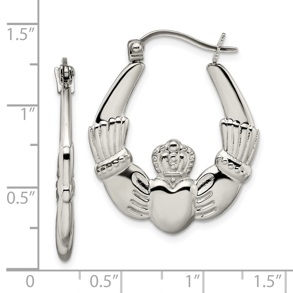 Stainless Steel Polished Claddagh Hoop Earrings