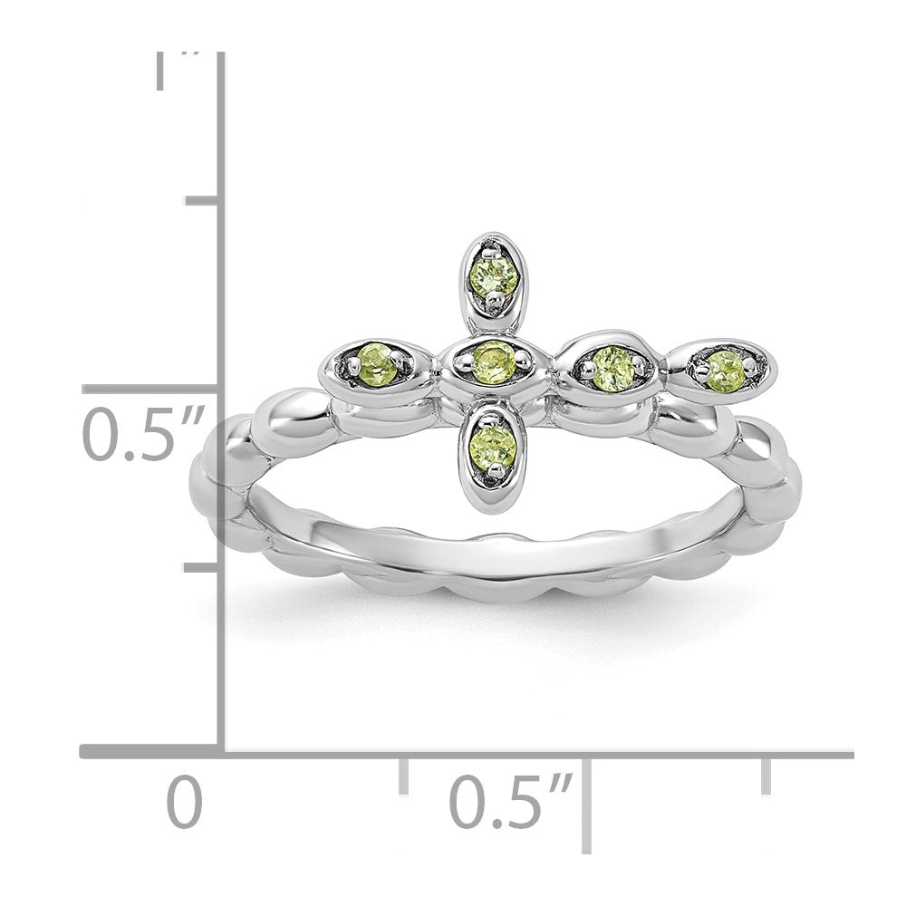 Sterling Silver Stackable Expressions Rhodium-plated Peridot Cross Ring Size -6