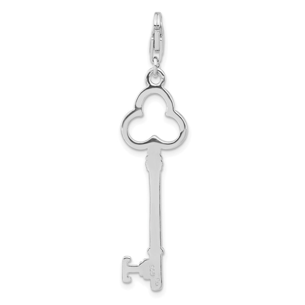 Sterling Silver Rhodium-plated Polished Key w/Lobster Clasp Charm