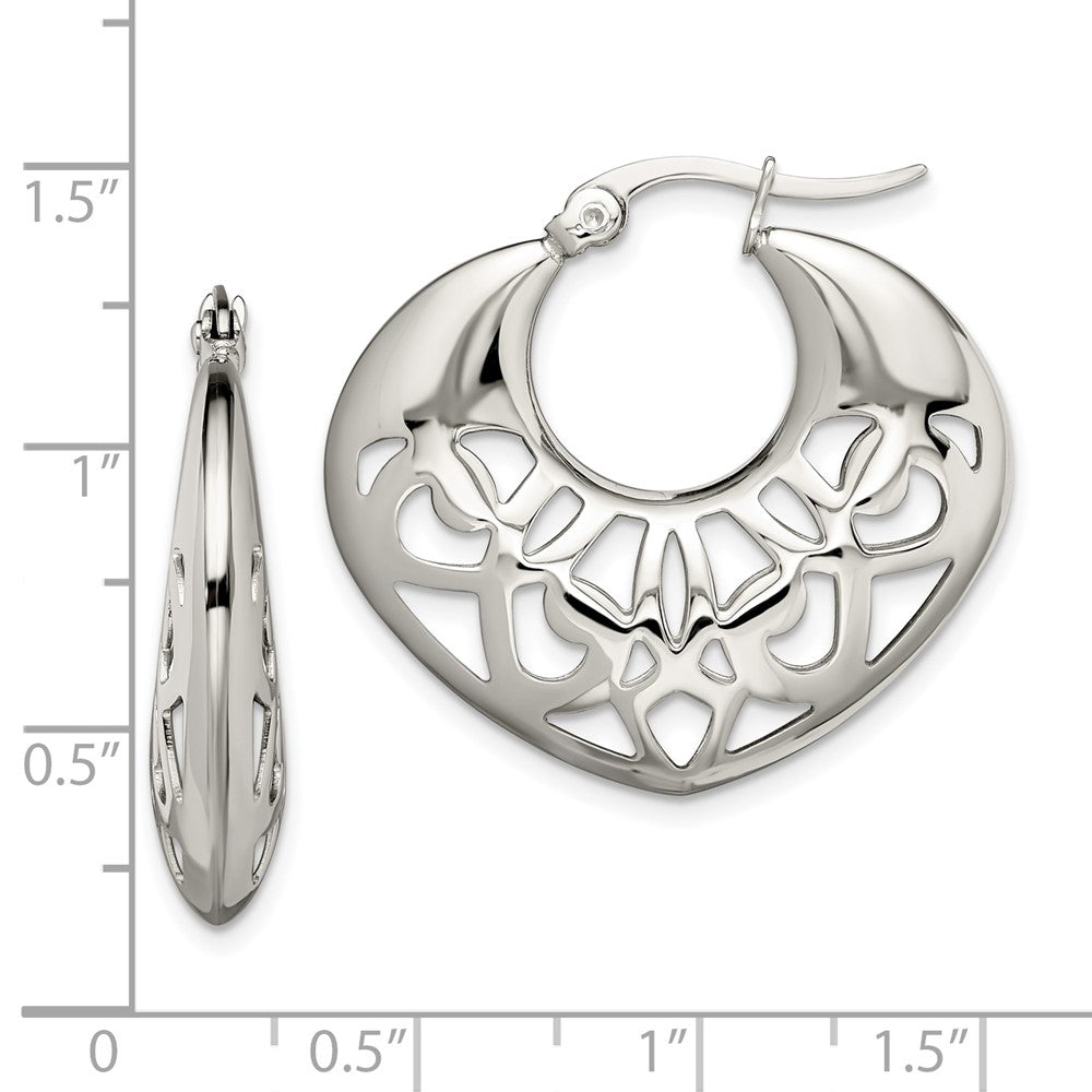 Stainless Steel Polished Fancy Cut out 30mm Diameter Hoop Earrings