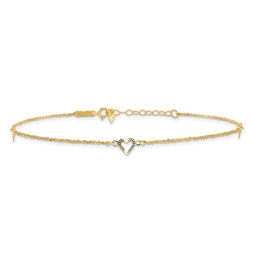 14k Diamond-cut Hearts 9in Plus 1in ext Anklet 10 inches