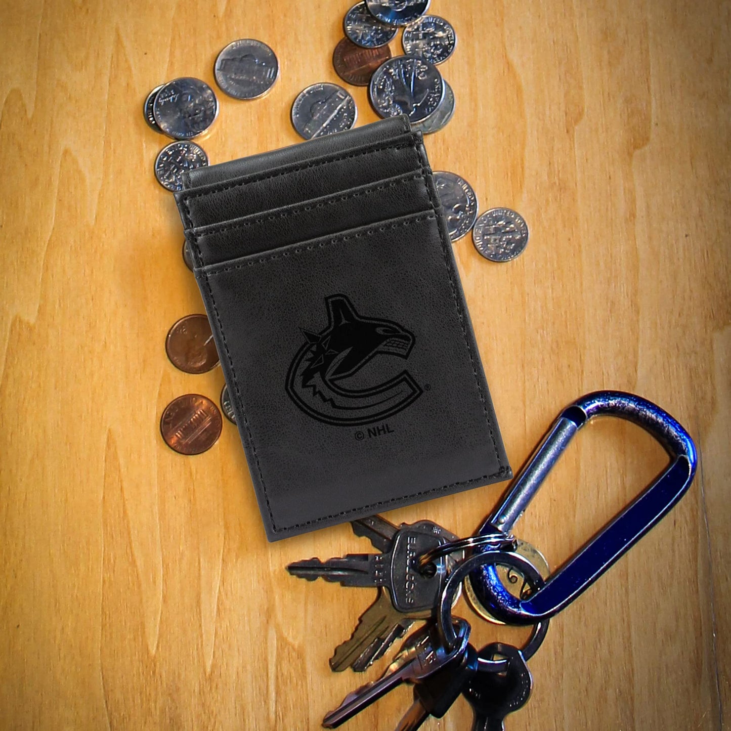 Canucks Laser Engraved Black Front Pocket Wallet