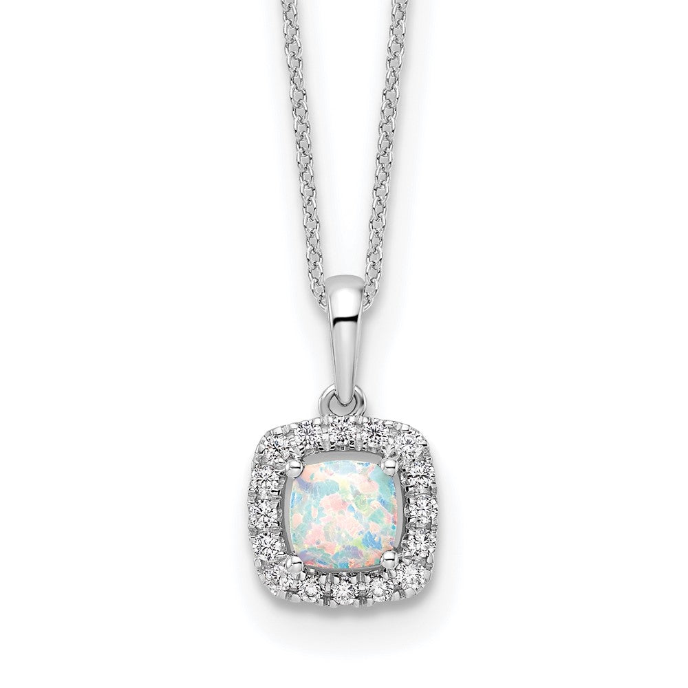 10k White Gold 1/4 carat Lab Grown Diamond VS/SI+ G+ and Created Opal 18 inch Pendant Necklace