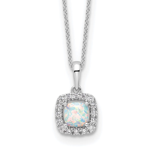 10k White Gold 1/4 carat Lab Grown Diamond VS/SI+ G+ and Created Opal 18 inch Pendant Necklace