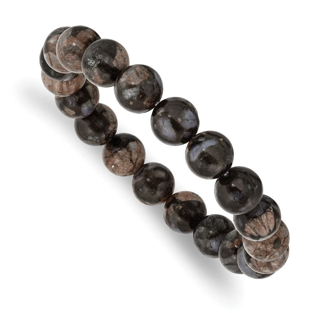 Black and Brown Agate Beaded Stretch Bracelet 6.5 inches