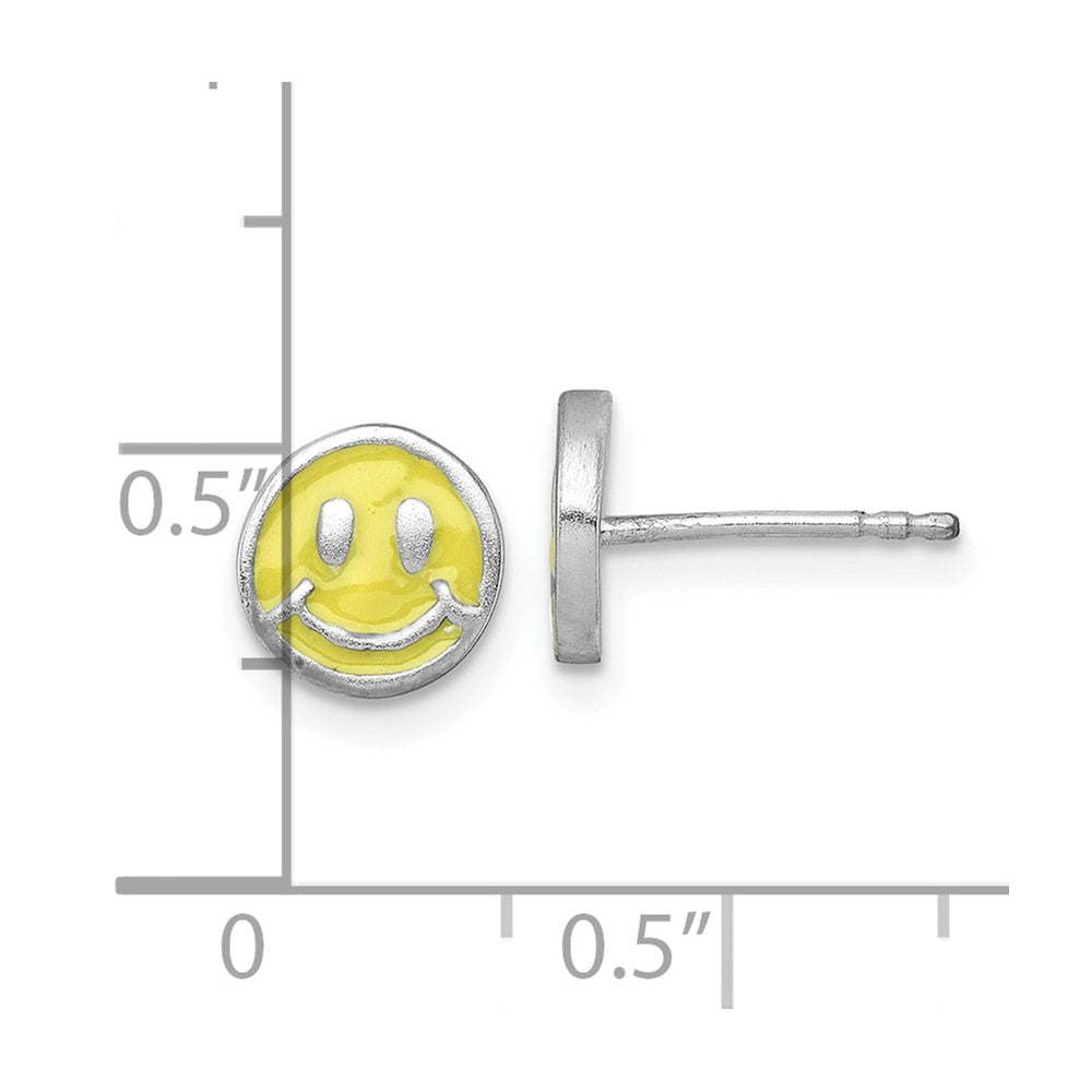 Sterling Silver Madi K Rhodium-plated Enameled Yellow Smiley Face Childrens Post Earrings