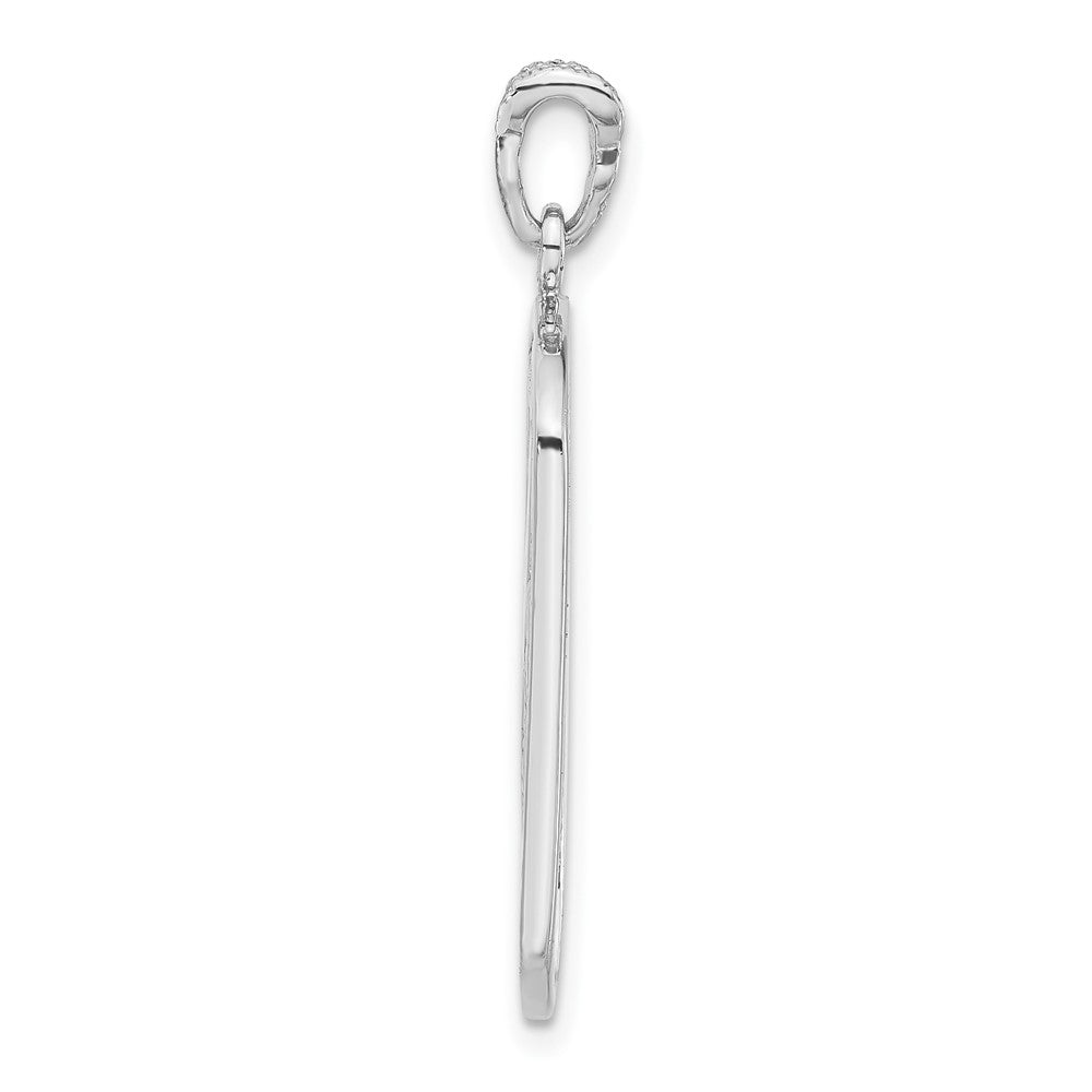 Sterling Silver Rhodium-plated Textured CZ Floral Cut-out Dogtag Pendant