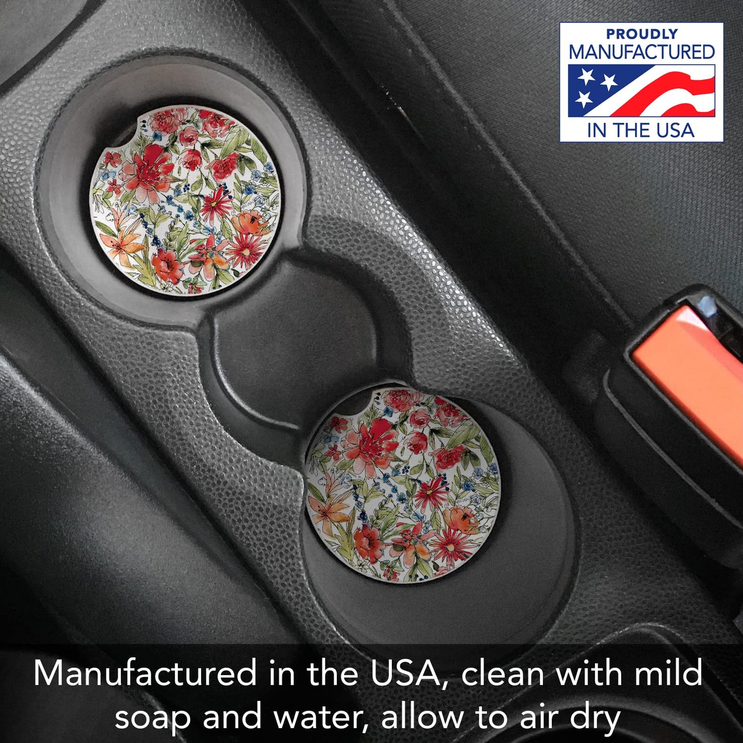 Thirstystone "Americana Mood Floral" Single Absorbent Stone Car Coaster