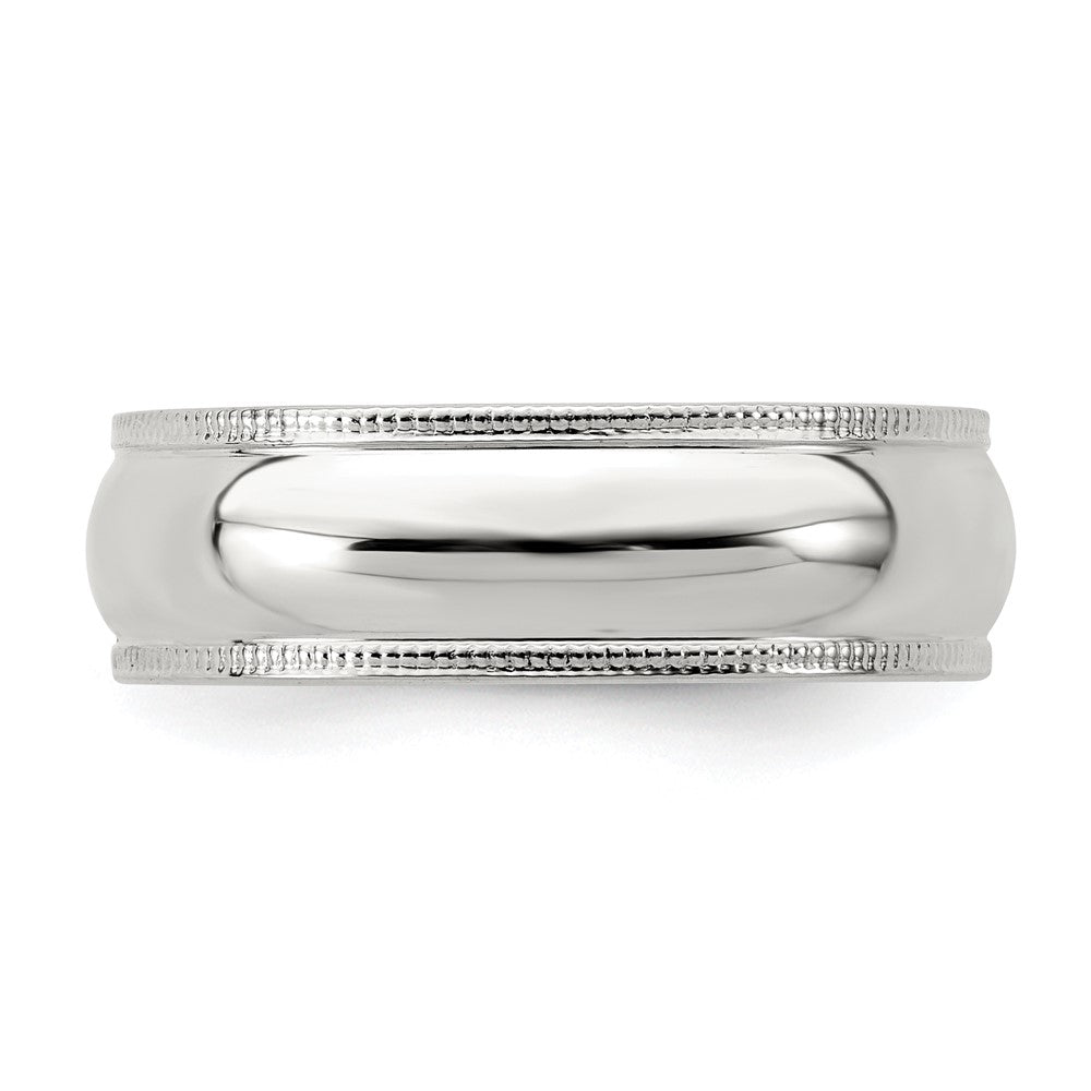 Sterling Silver Rhodium-plated 6mm Half Round Milgrain Band