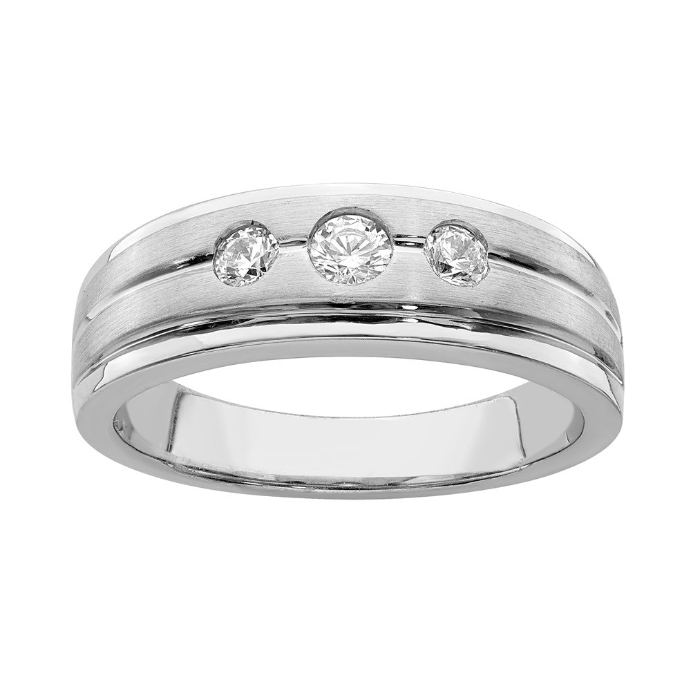 10K White Gold Polished & Brushed Diamond Men's Band