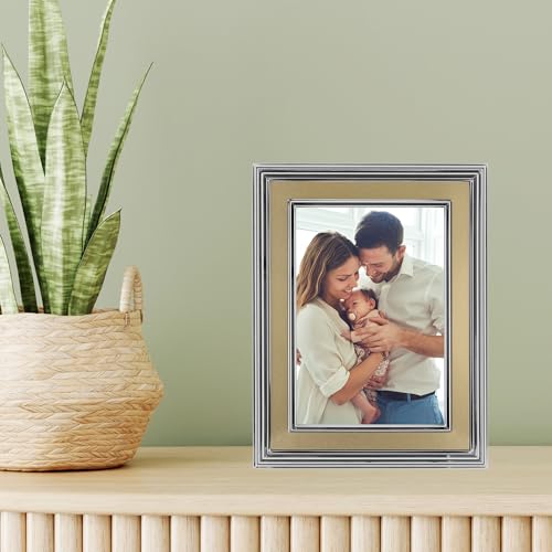 5x7 Silver Plated Metal Picture Frame - Brushed Gold Inner Panel