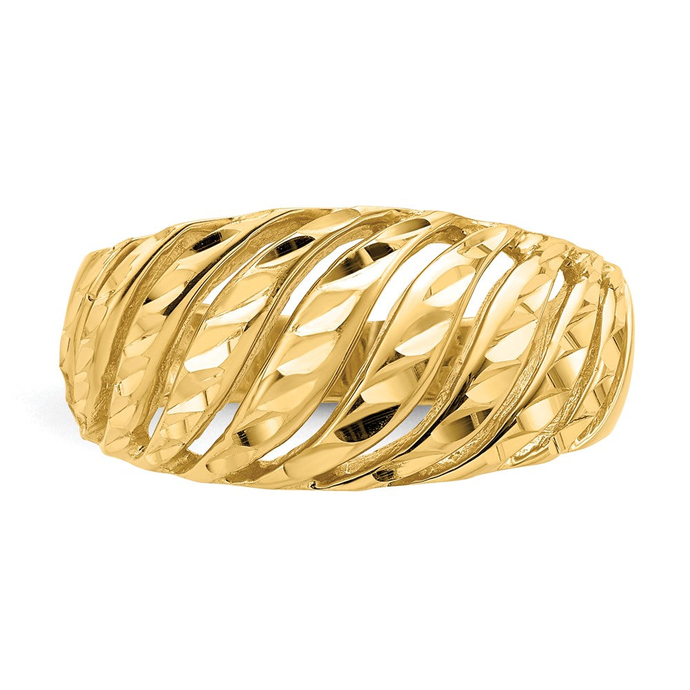14K Open Slash Diamond-cut Dome Ring Size 7
