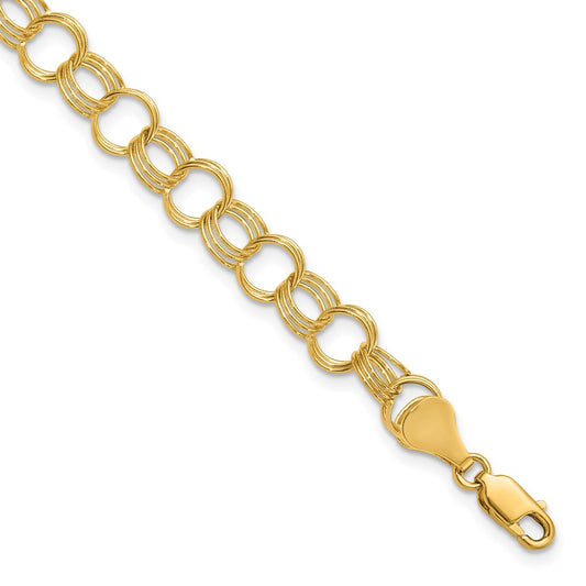 14k Solid Triple Link Charm Bracelet 8  inches