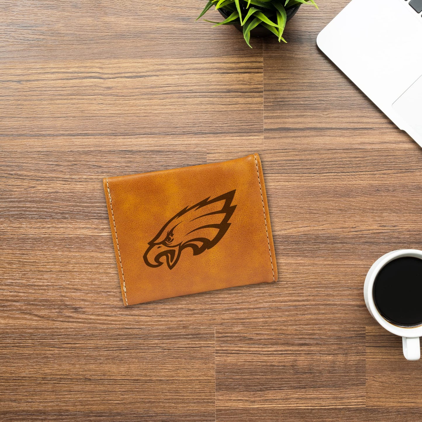 Football Rico Industries Philadelphia  Brown Laser Engraved Trifold Laser Engraved Tri-Fold Wallet - Men's Accessory