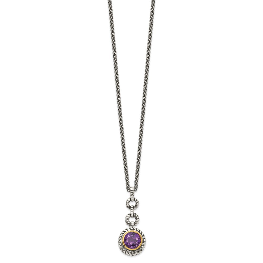 Shey Couture Sterling Silver Gold-tone Flash Gold-plated 18 Inch Antiqued Round Bezel Amethyst Necklace 18 Inches