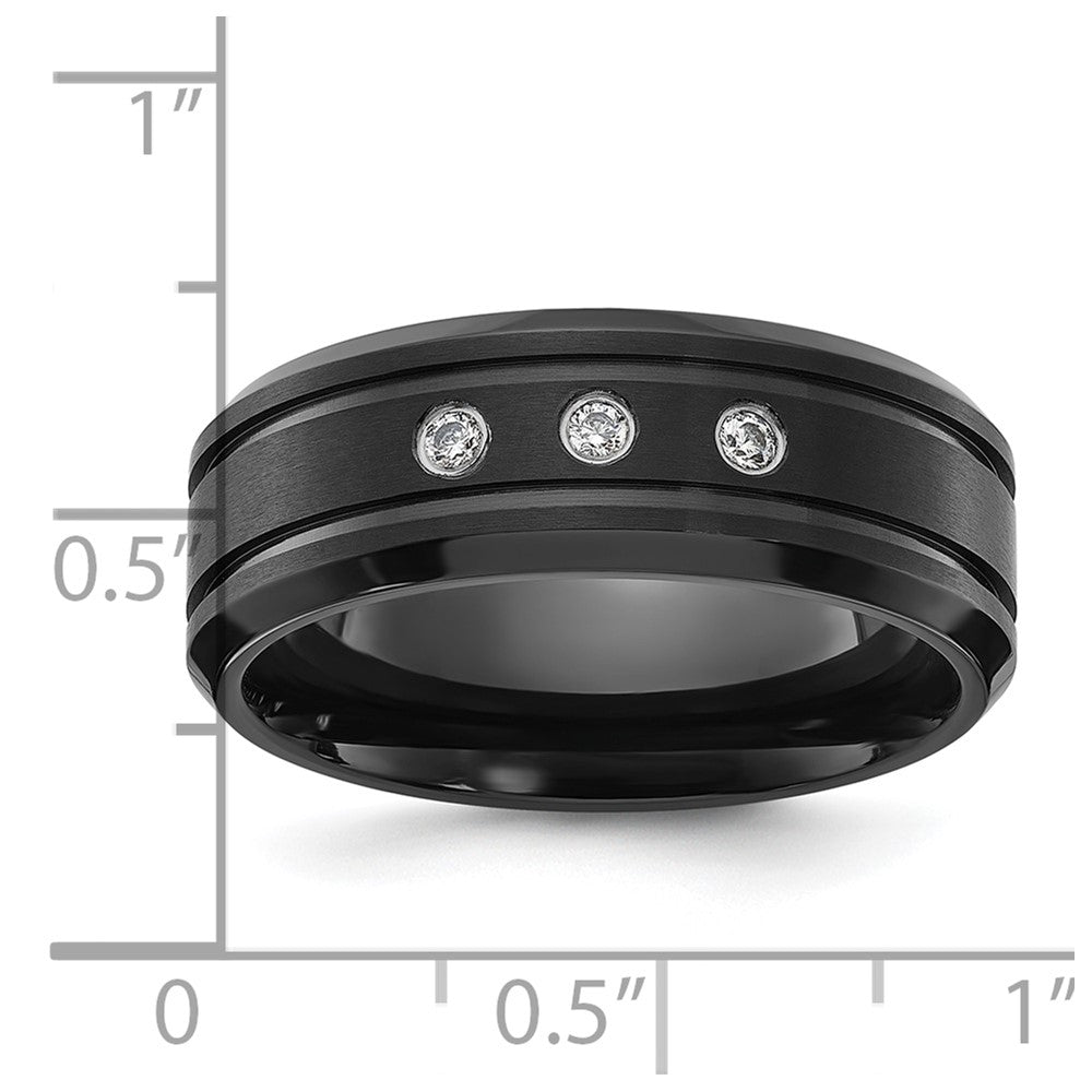 Chisel Stainless Steel Brushed and Polished Black IP-plated with CZ 8mm Band Size - 11