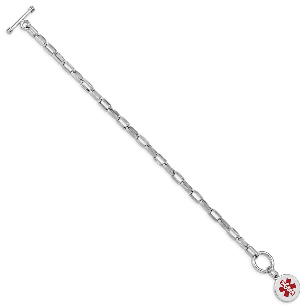 Sterling Silver Rhodium Engraveable Enamel Disc Medical ID Bracelet 7.75 inches