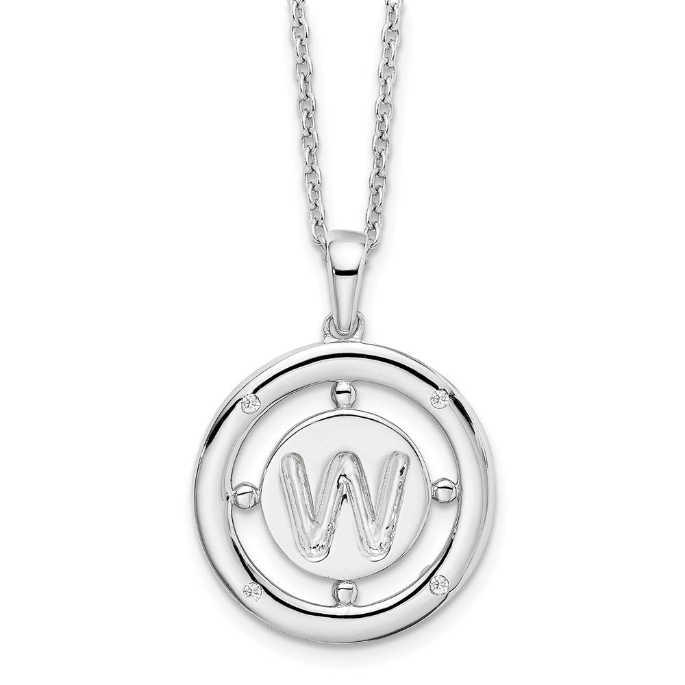 White Ice Sterling Silver Rhodium-plated 18 Inch Diamond Letter W Initial Necklace with 2 Inch Extender 18 Inches