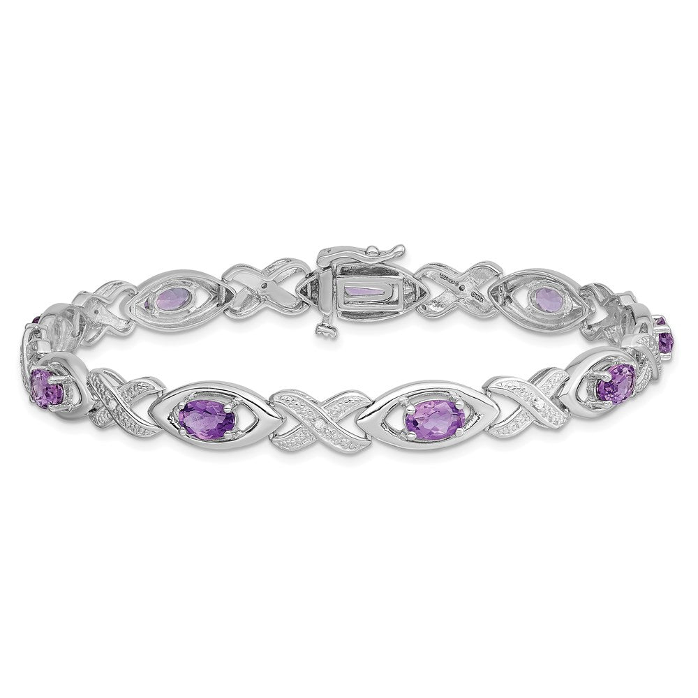 Sterling Silver Rhodium-plated Diamond & Amethyst Bracelet 7.5 inches