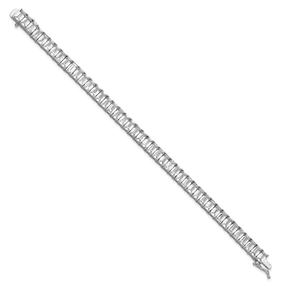 Cheryl M Sterling Silver Rhodium-plated Polished Emerald-cut CZ Tennis Bracelet 7.25 inches