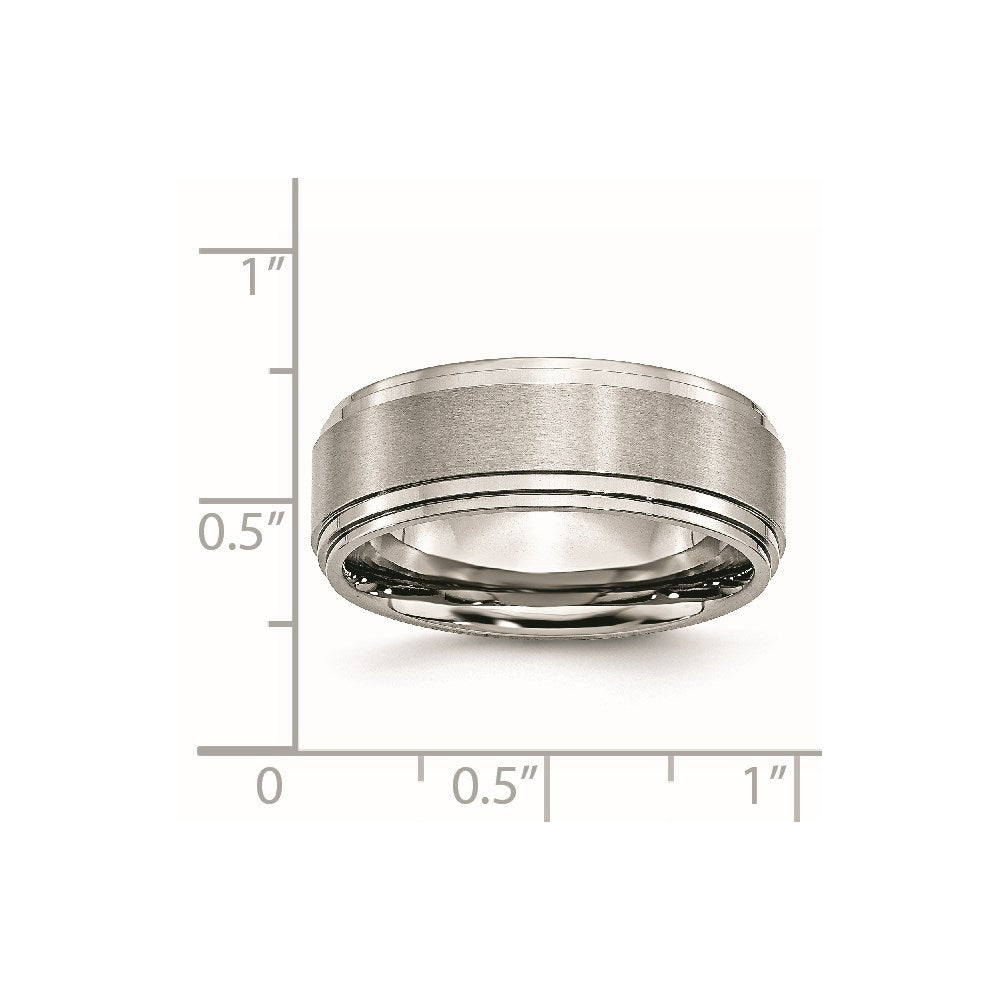 Stainless Steel Polished w/Brushed Center 8mm Ridged Edge Band Size - 9.5