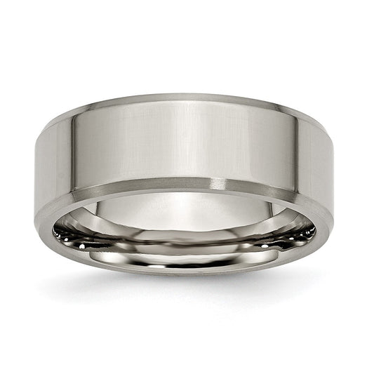 Titanium Brushed and Polished 8mm Beveled Edge Band Size - 8