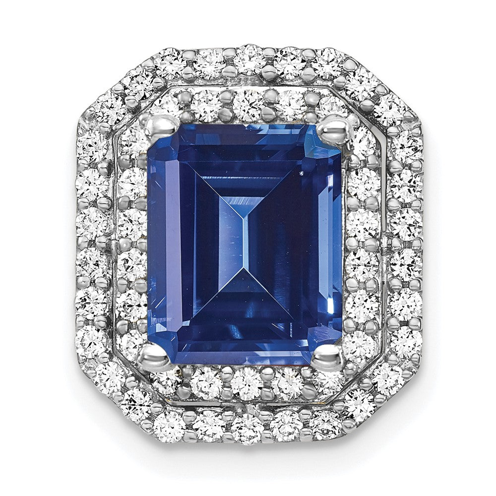 14k White Gold 5/8 carat Lab Grown Diamond VS/SI+ G+ and Lab Created Blue Sapphire Chain Slide Pendant