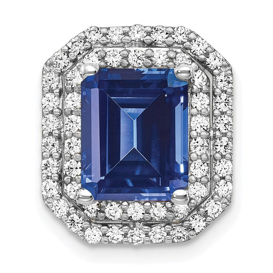 14k White Gold 5/8 carat Lab Grown Diamond VS/SI+ G+ and Lab Created Blue Sapphire Chain Slide Pendant