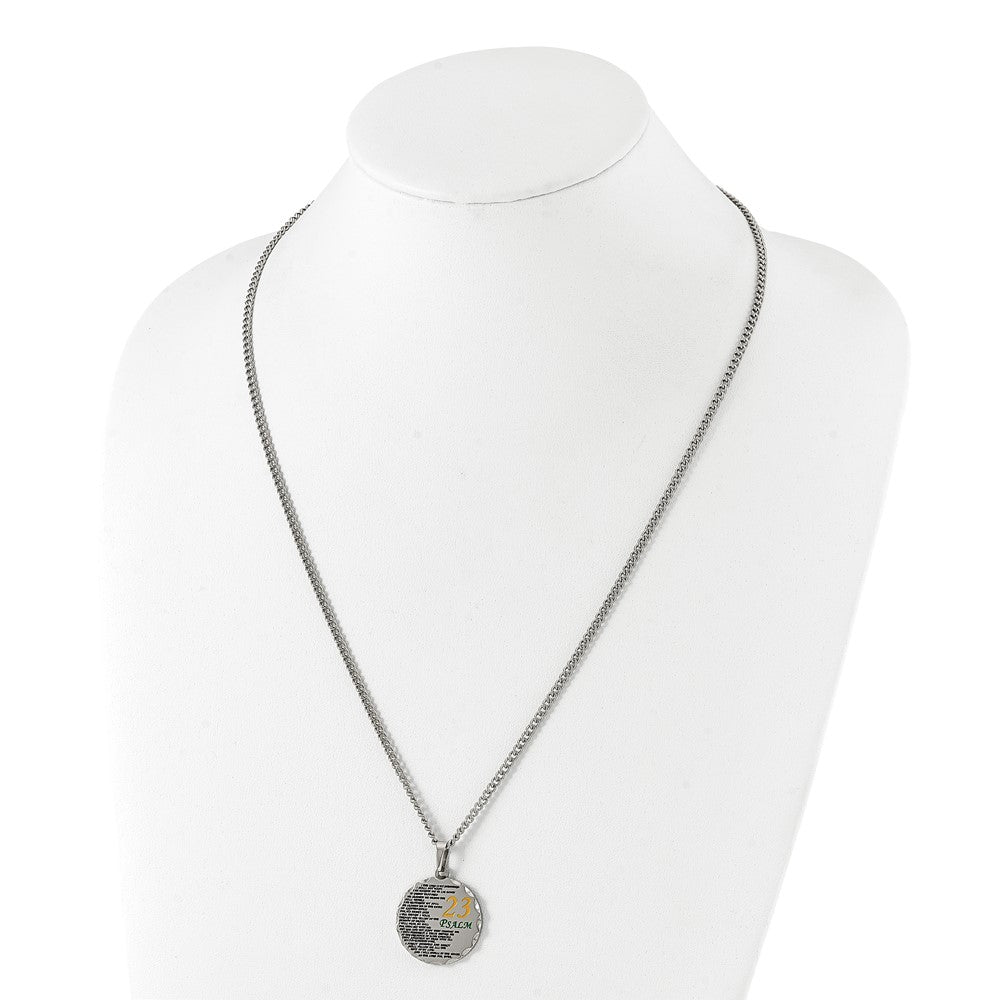 Stainless Steel Polished Acid Etched Psalm 23 24in Necklace