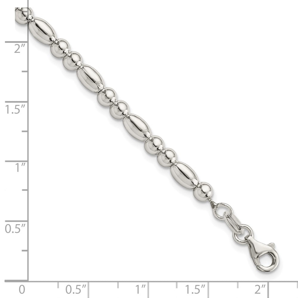 Sterling Silver Round and Oval Beaded Bracelet 7.5 inches