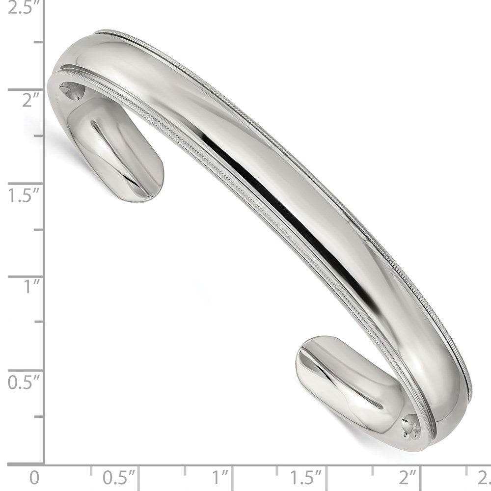 Stainless Steel Polished and Grooved Bangle 7.25 inches