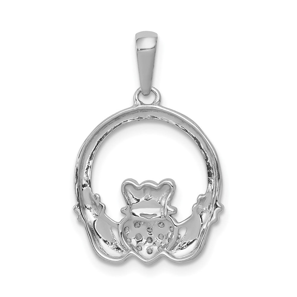 14k White Gold 1/8 carat Lab Grown Diamond VS/SI+ G+ Circle Claddagh Pendant