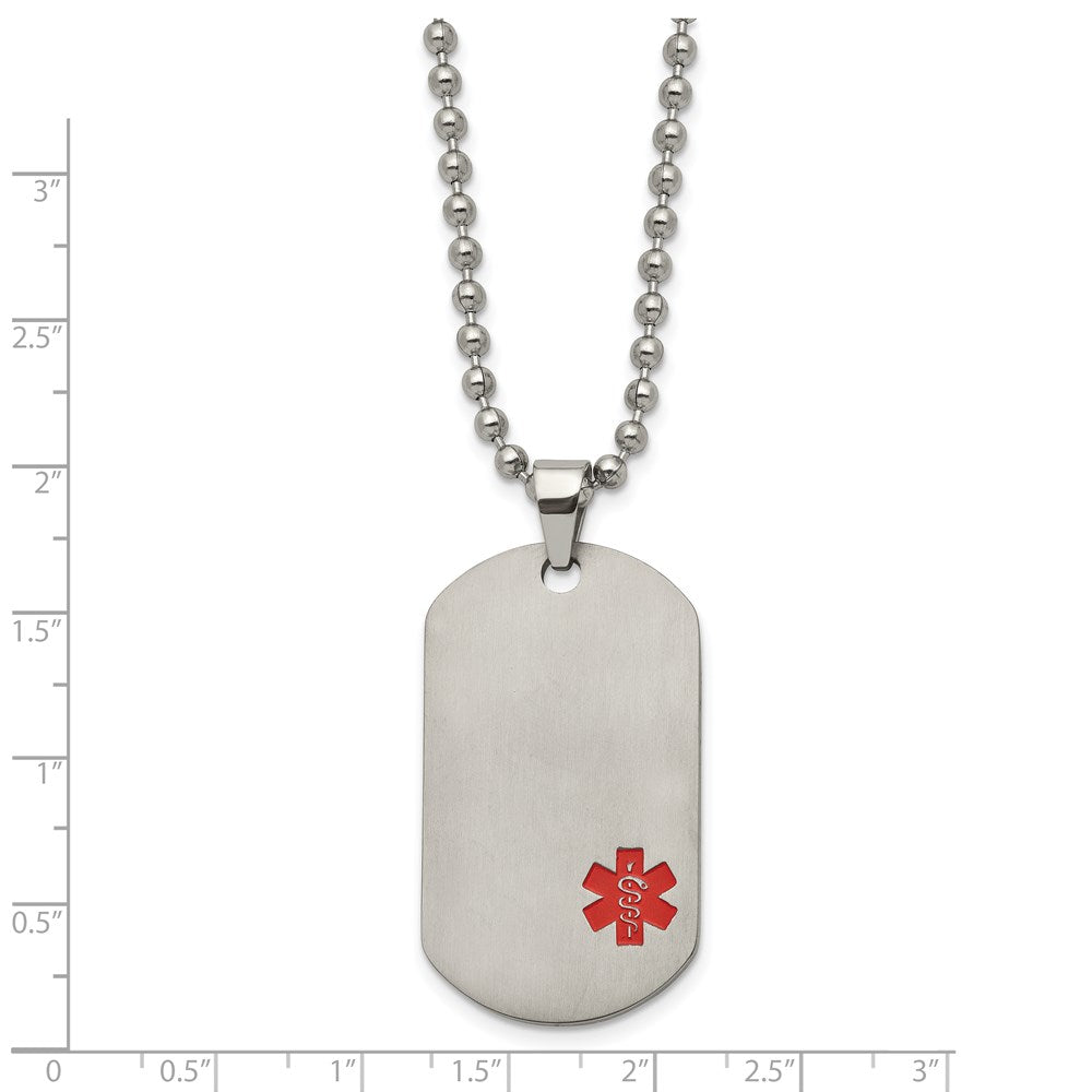 Titanium Brushed Red Enamel Medical ID Dog Tag 22in Necklace