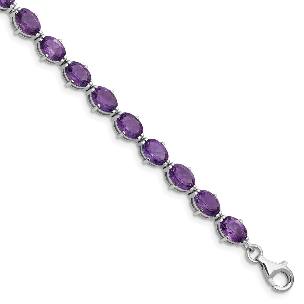 Sterling Silver Rhodium-plated Amethyst Bracelet 7 inches