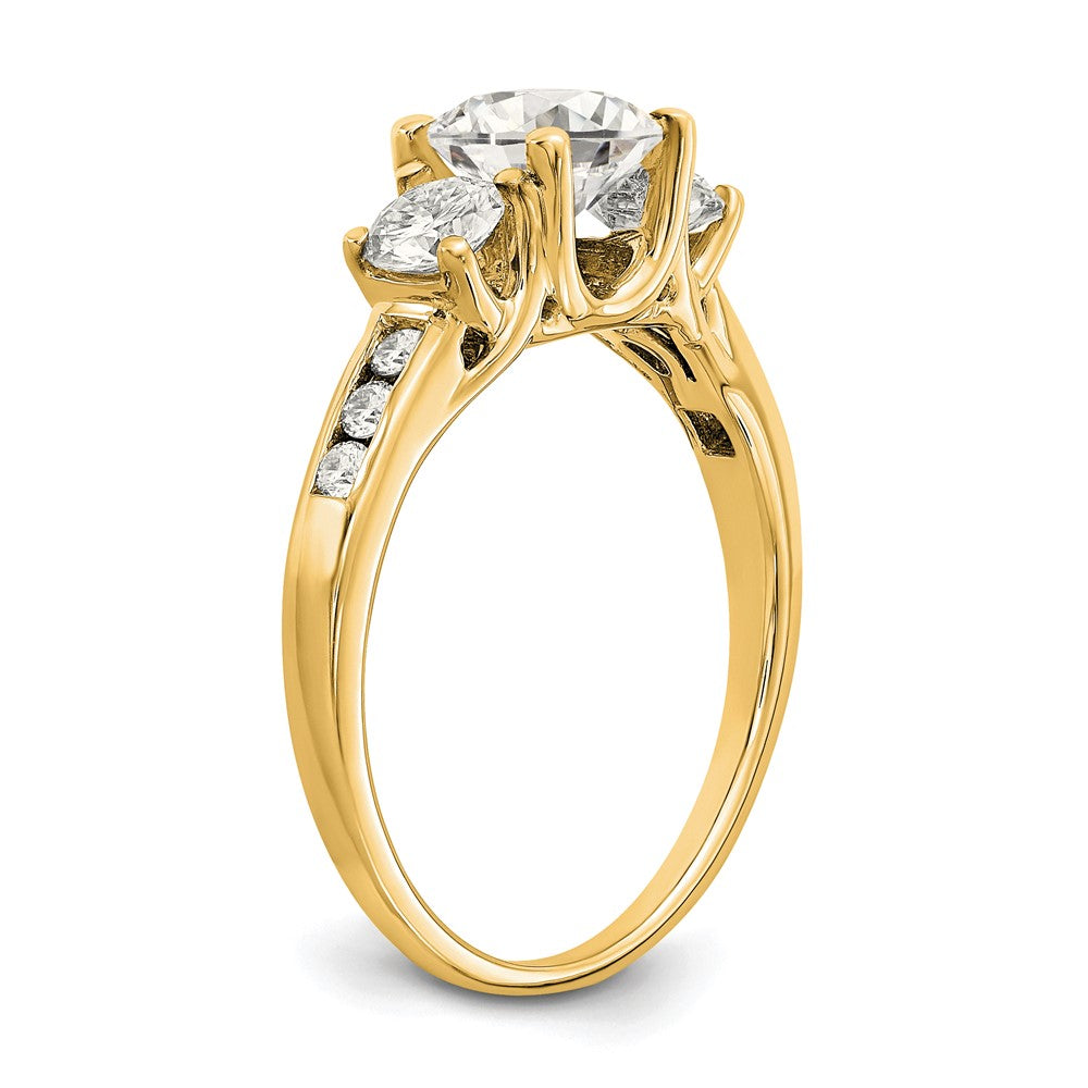 14ky 1.50ct. Three Stone with Side Stones G H I True Light Moissanite Ring