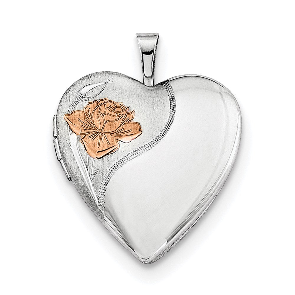 Sterling Silver Rhodium-plated 20mm Enamel Rose Heart Locket Necklace 18 Inches