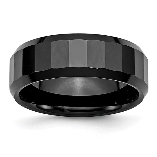 Ceramic Black Faceted Beveled Edge 8mm Polished Band Size - 9