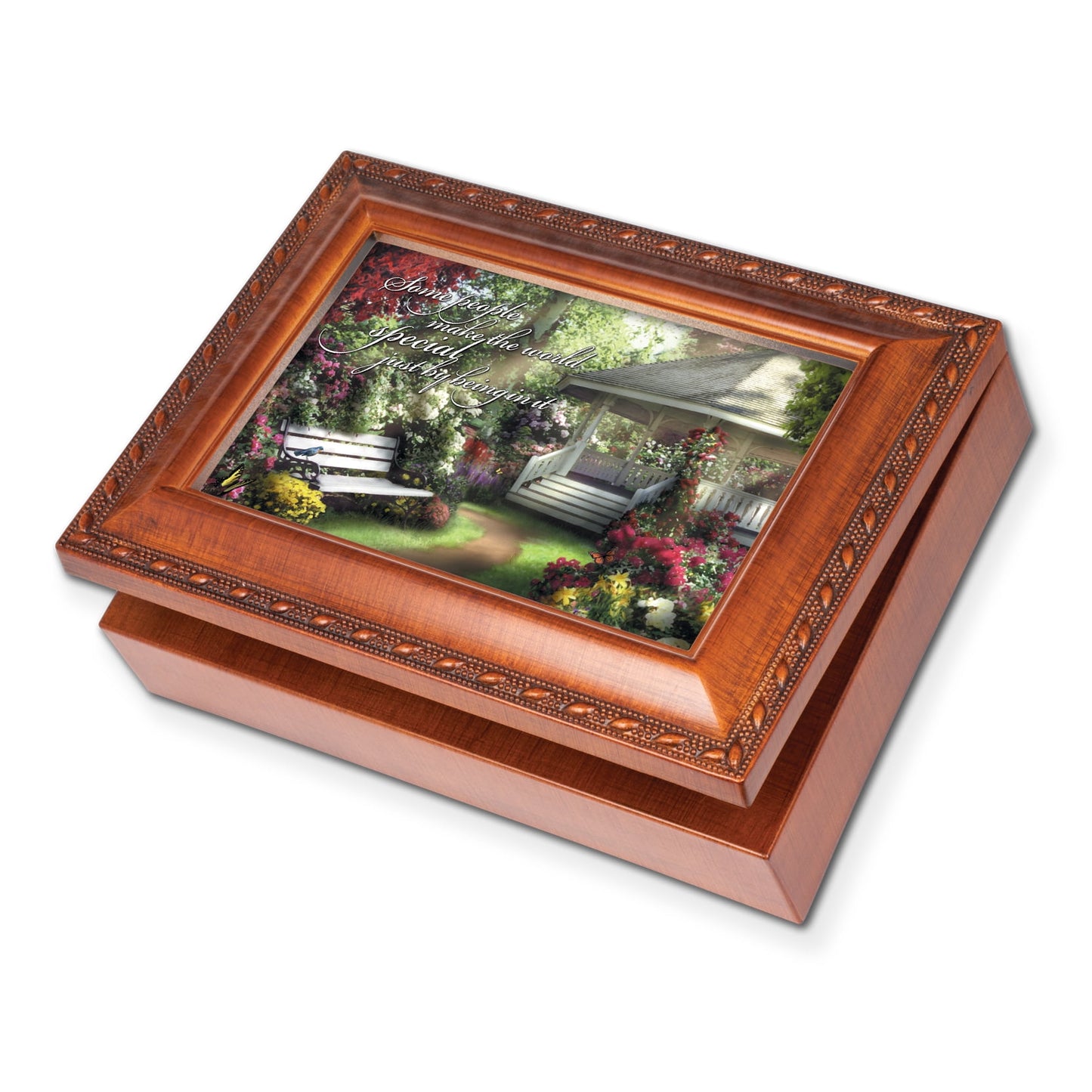 Special World Sentiment Jeweled 4x6 Frame (Plays Wonderful World) Woodgrain Resin Music Box with Velvet Lining GM11610