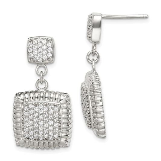 Sterling Silver CZ Square Dangle Earrings
