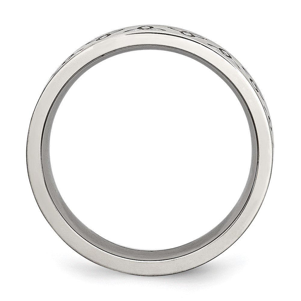 Stainless Steel Brushed w/Engraved Trinity Symbol 6mm Band Size - 10.5