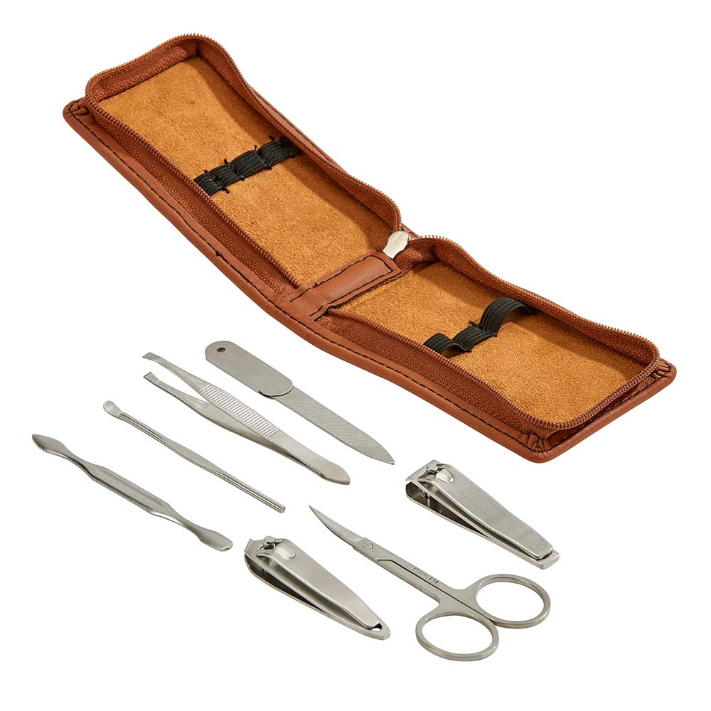 Contemporary Home Living 4.25" Caramel Leatherette Manicure Set