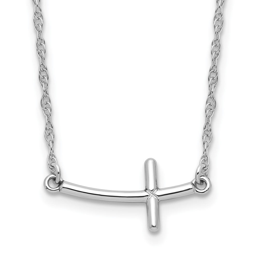 Sterling Silver Rhodium-plated Small Sideways Curved Cross Necklace 18 Inches