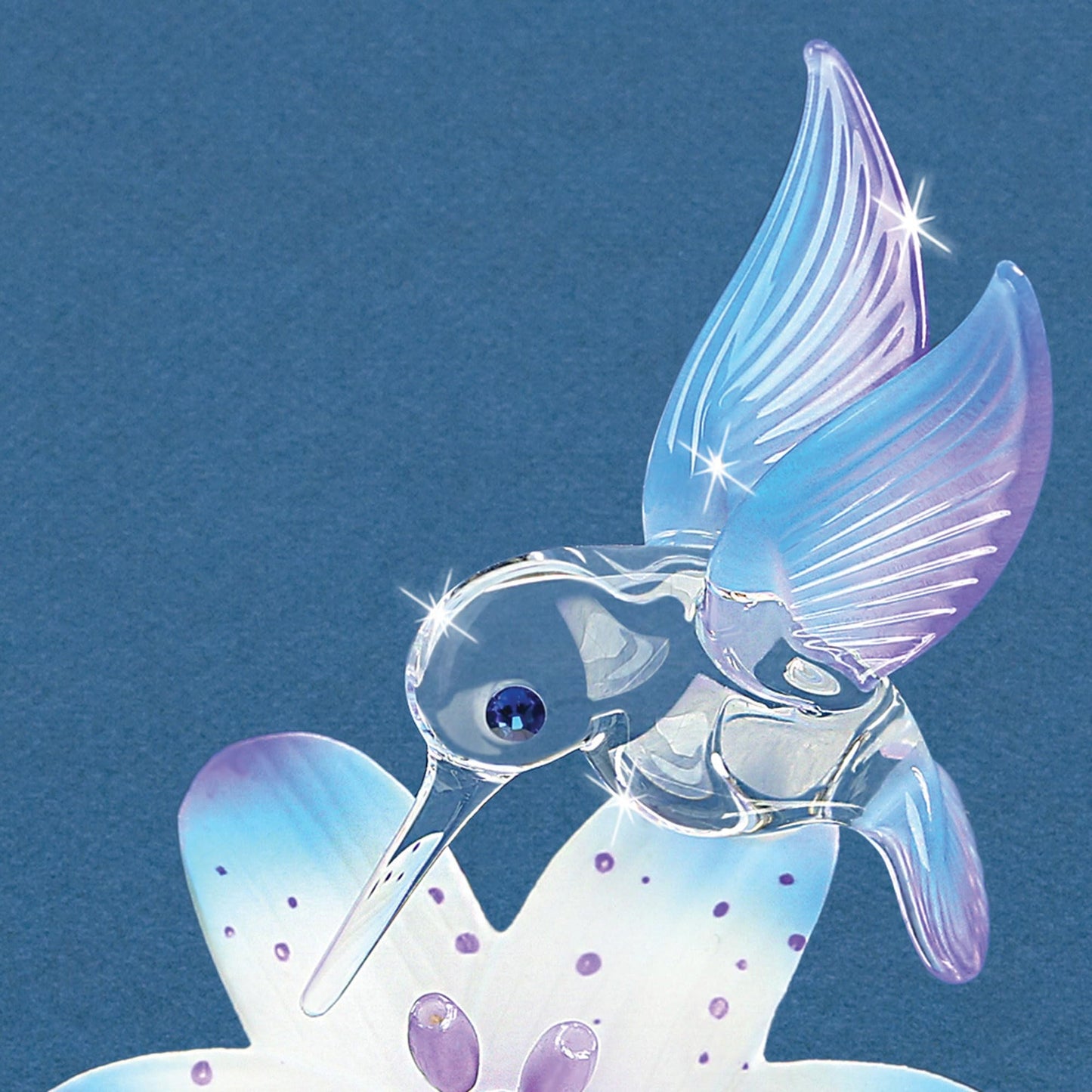 Blue Hummingbird and Blue Lily with Base Handcrafted Glass Figurine QGM21700