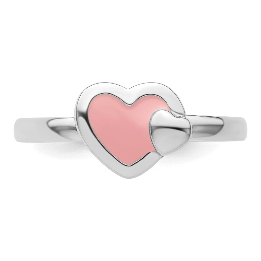 Sterling Silver Stackable Expressions Polished Pink Enameled Heart Ring Size -6