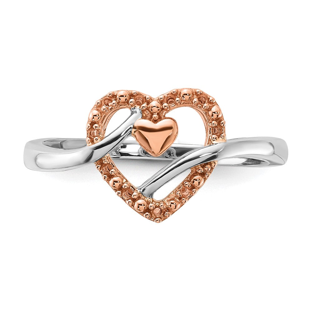Sterling Silver and Rose Plated Diamond Heart Ring