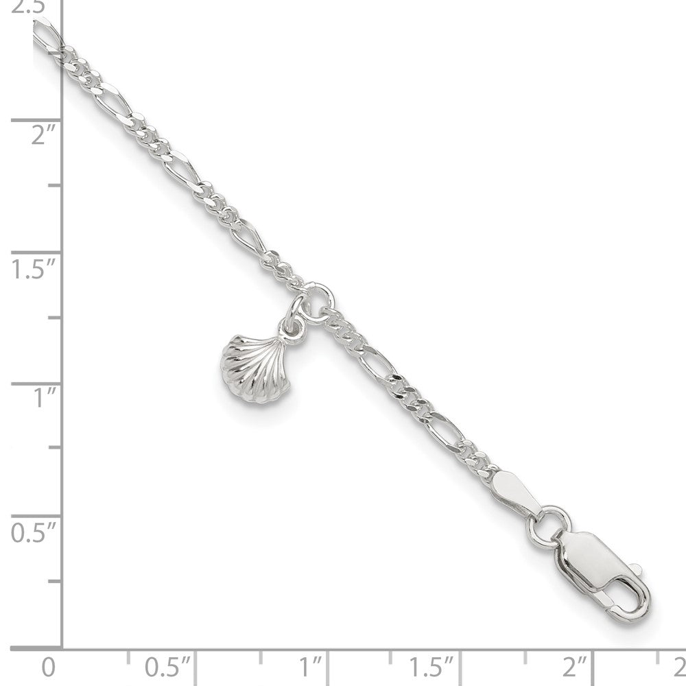 Sterling Silver Polished Shell 9in Plus 1in Ext. Anklet 9 inches