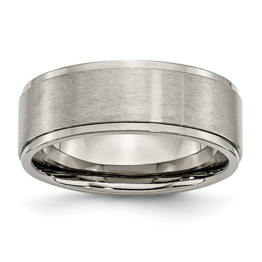 Titanium Brushed Center 8mm Ridged Edge Band Size - 14.5