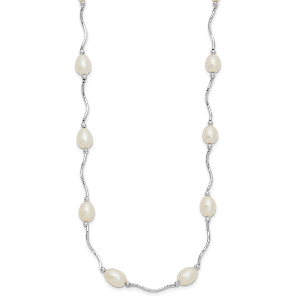 Sterling Silver Rhodium-plated 6-7mm White Rice Freshwater Cultured Pearl 16-Station 18 inch Necklace 18 Inches