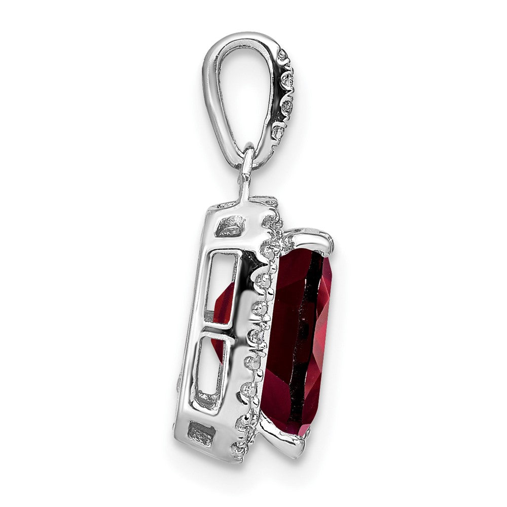 14k White Gold Emerald-cut Garnet and Diamond Halo Pendant